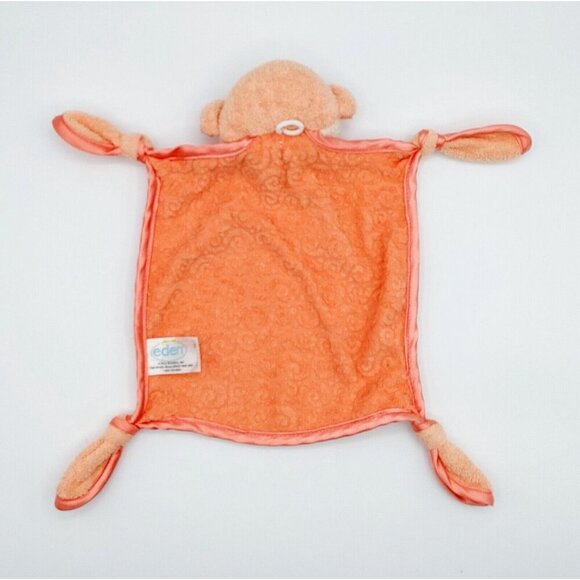 Eden Orange Peach Monkey Heart Rattle Baby Lovey Blanket Toy Satin Knots Plush - Picture 4 of 5